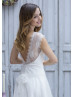 Ivory Eyelash Lace Tulle V Back Fantastic Wedding Dress